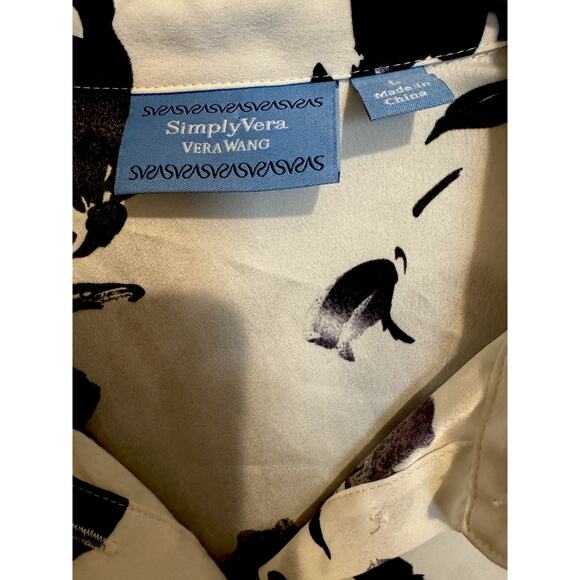 Simply Vera Vera Wang Dark Purple Black Floral Modern Blouse Tunic LG - Picture 4 of 9